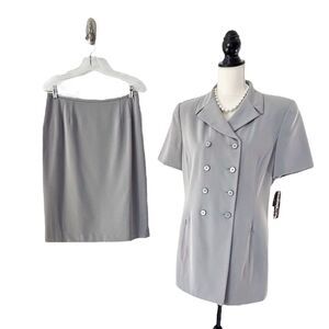Kasper for ASL Vintage Gray Short Sleeve Double Breasted Skirt Suit Size 12